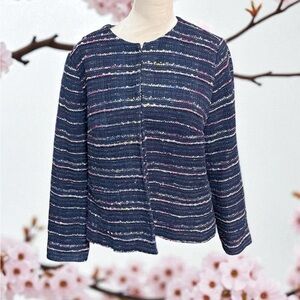 Talbots Rainbow Navy Tweed Jacket with Pink and White Accents